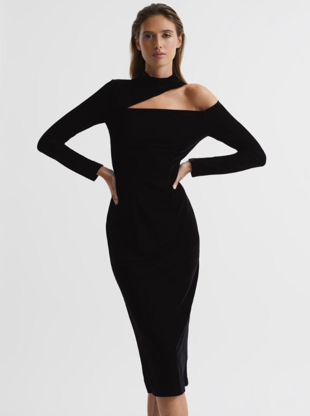 🖤 REISS Tatiana Midnight Velvet Cut-Out Cocktail Dress Size 4 NWT